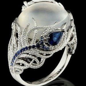 Moonstone and Blue Sapphire Ring